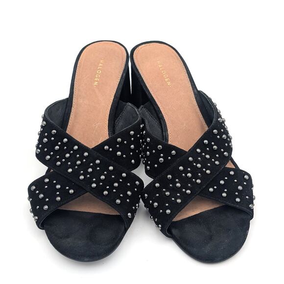 Halogen Fable Studded Slide Black Suede Sandals Women's Size US10M EU41 - Picture 2 of 7